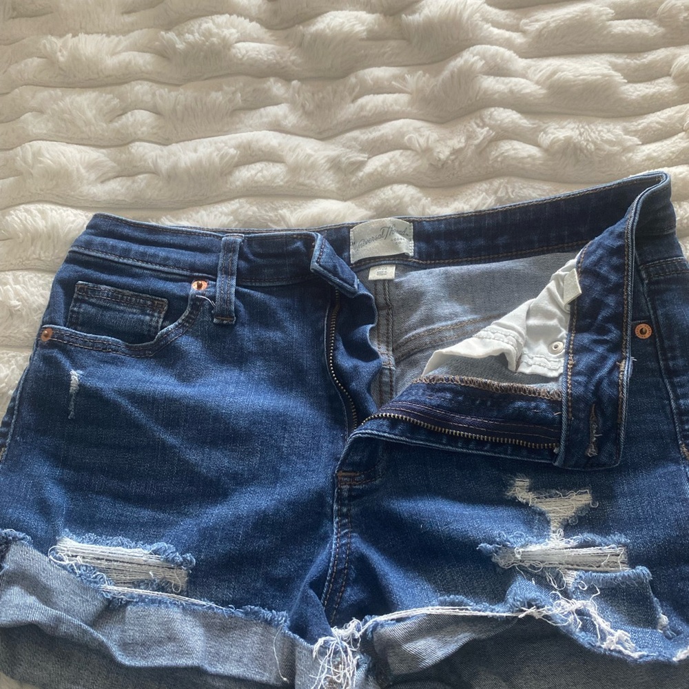 High-Rise Distressed Denim Women’s Shorts - Dark Blue